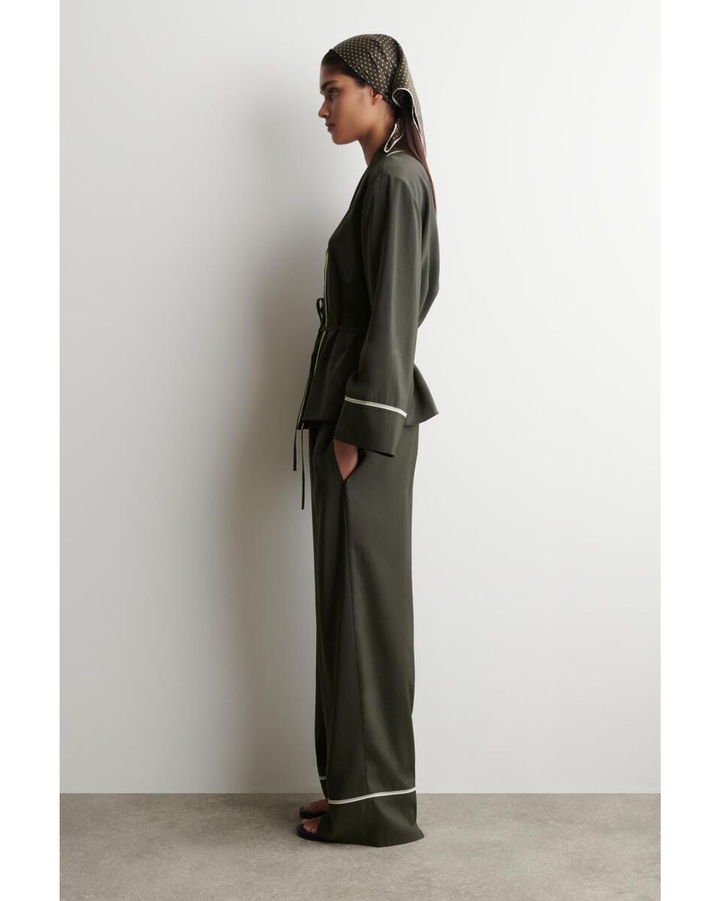 COS Black Contrast-Piped Belted Wrap Top