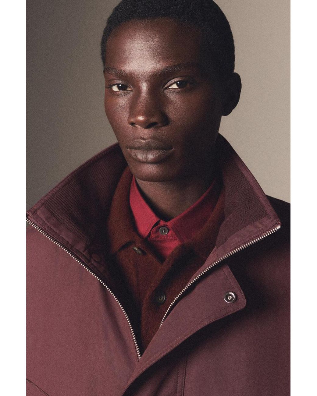 COS Red Padded Funnel-Neck Bomber Jacket for men