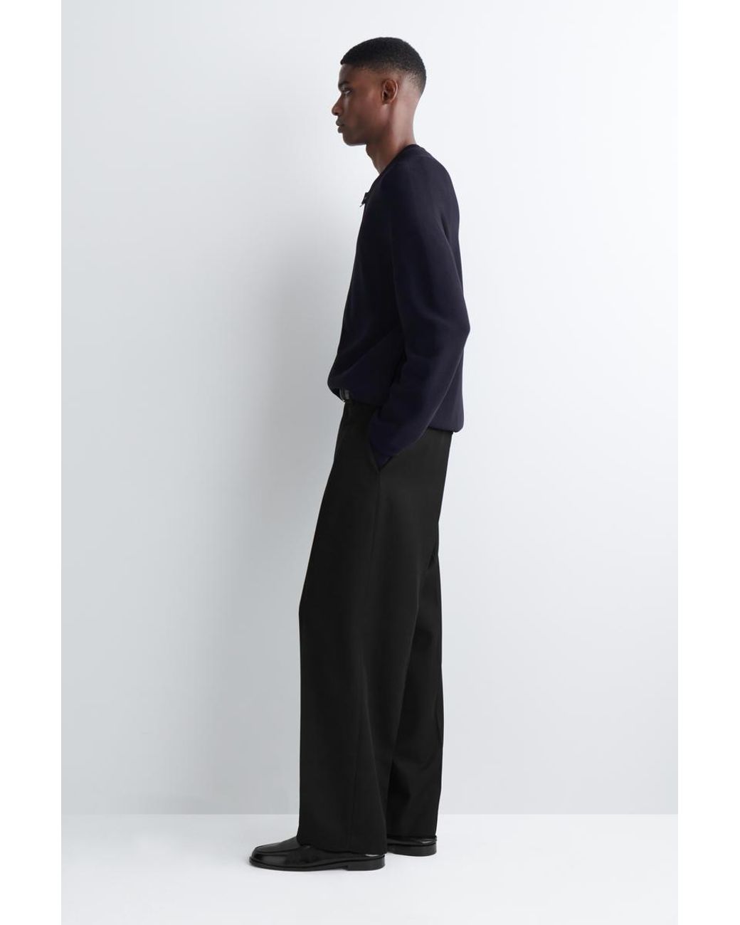 COS Black Wool-Blend Relaxed-Fit Straight-Leg Trousers for men