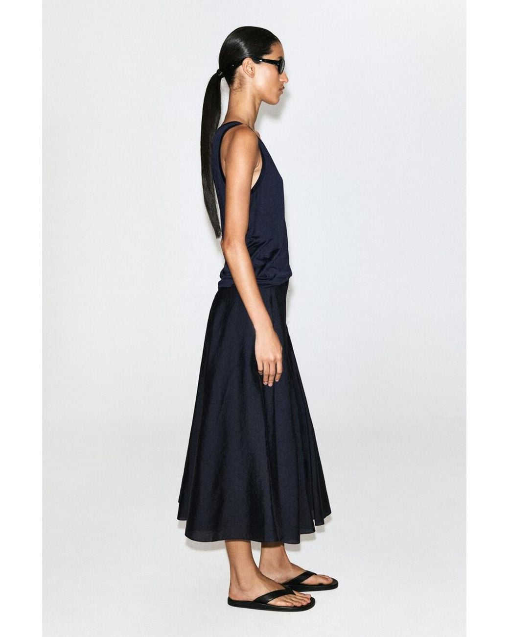 COS Blue Button-Detail Fluid Midi Skirt