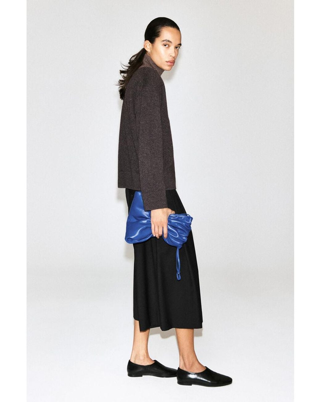 COS Brown Layered Funnel-Neck Merino Wool Sweater