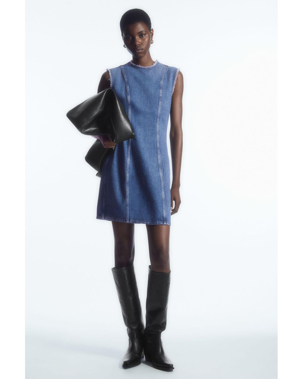 COS Blue Paneled Denim Mini Dress