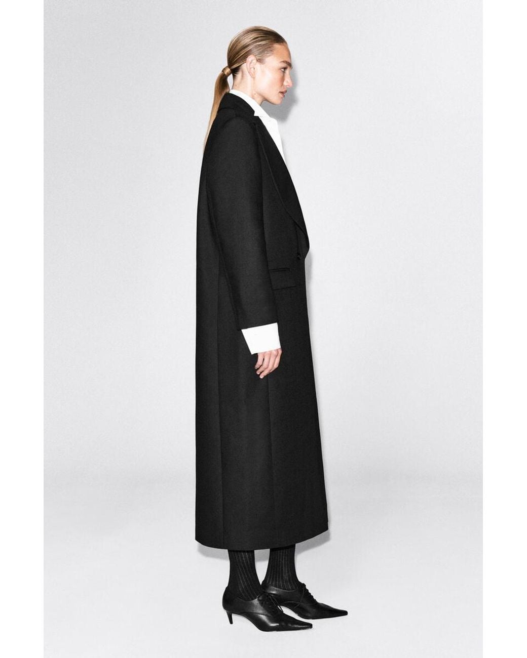 COS Black Tailored Draped Wool-Blend Long Coat