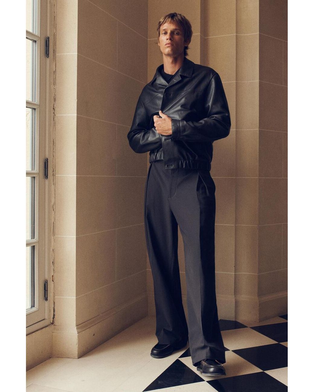 COS Black Layered-Collar Polo Sweater for men