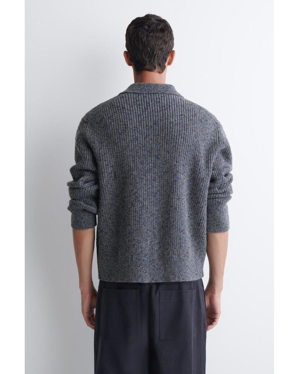 COS Gray Donegal-Effect Wool-Cotton Polo Jumper for men