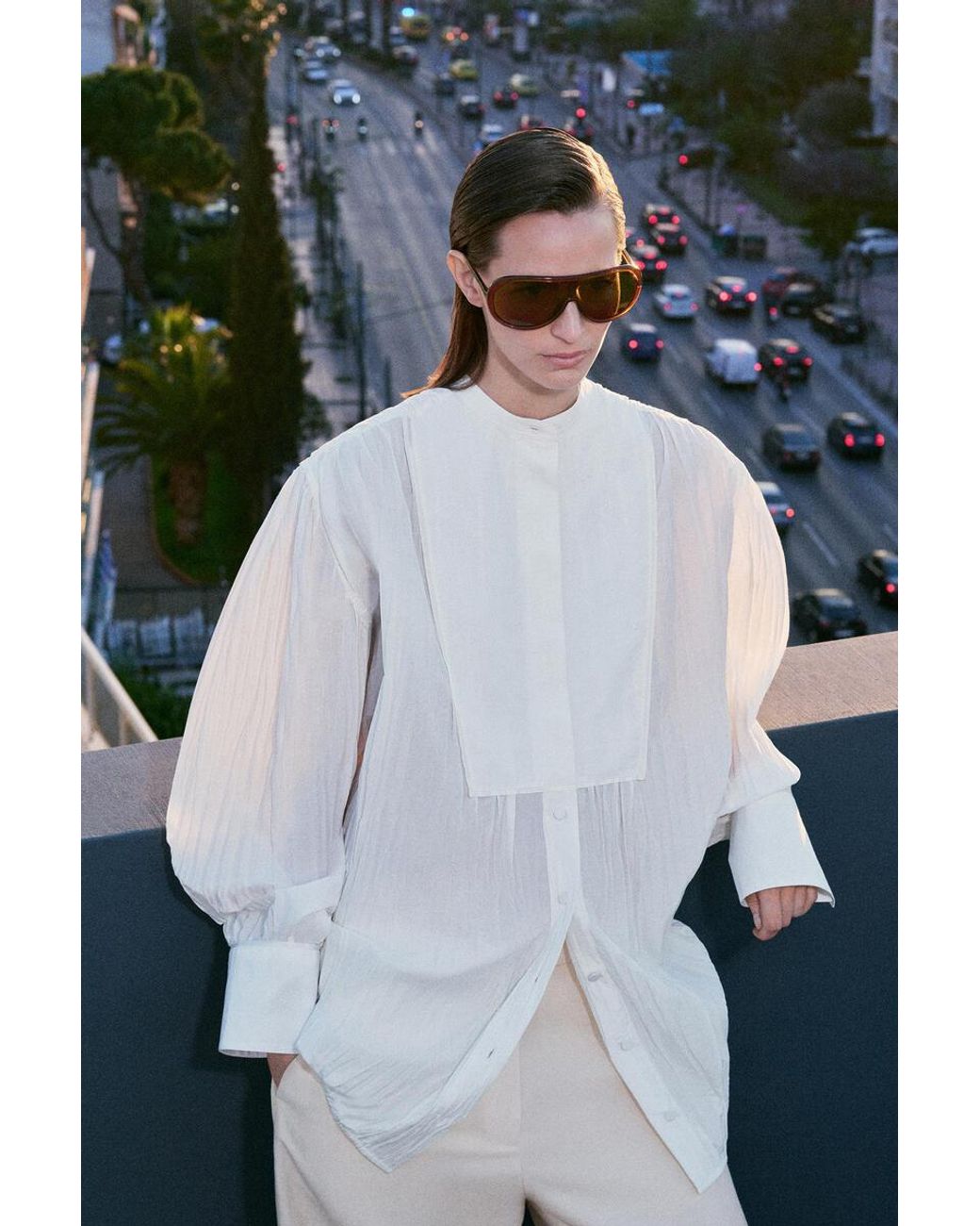 COS White Bib-Front Crinkled-Cotton Shirt