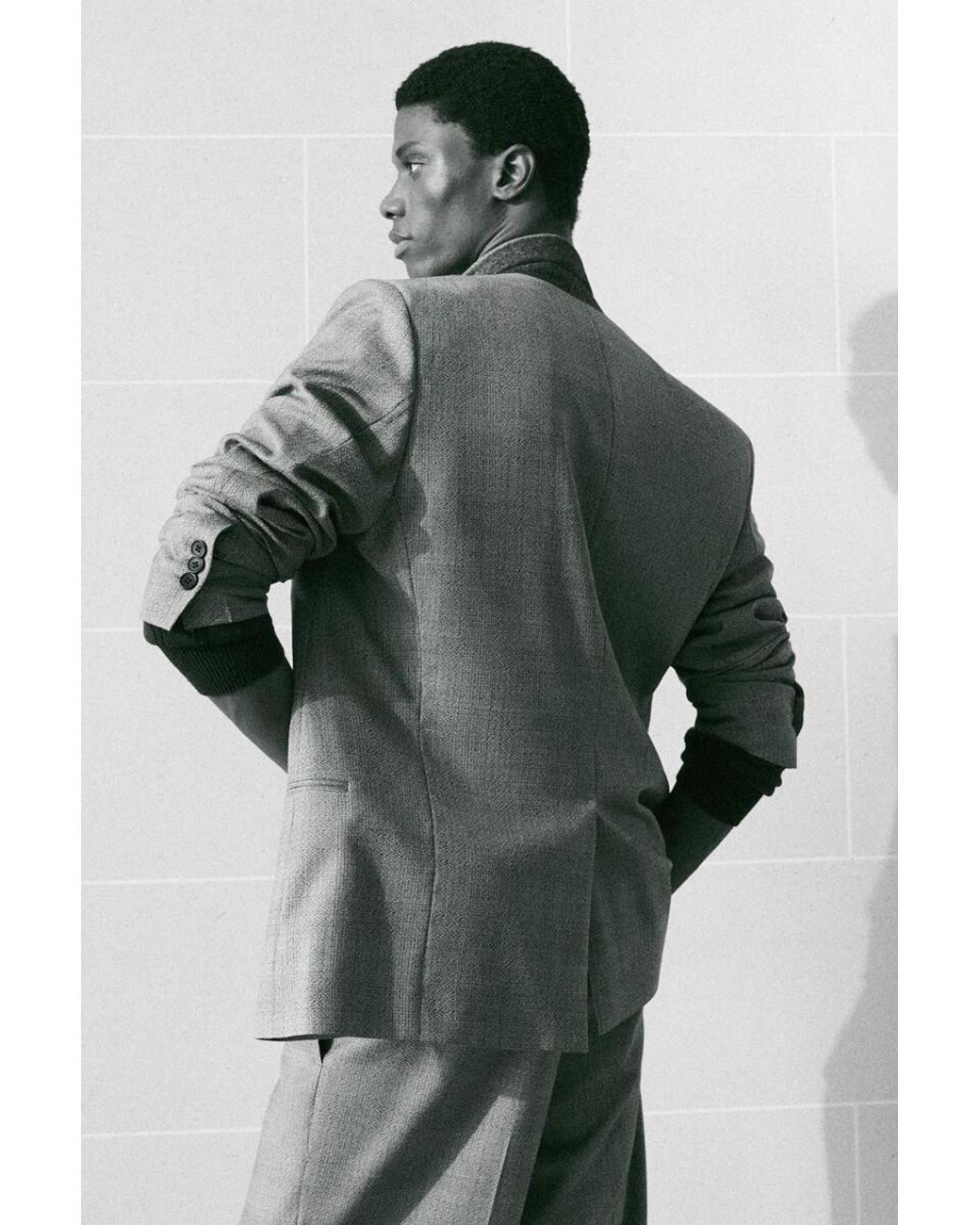COS Gray Checked Textured-Wool Blazer for men