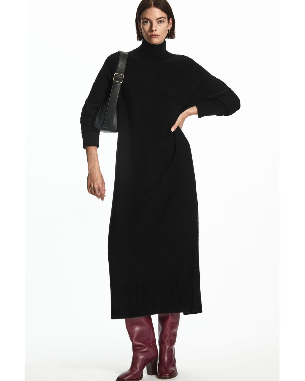 cos long wool knitted dress COS Longline Knitted Dress in Black
