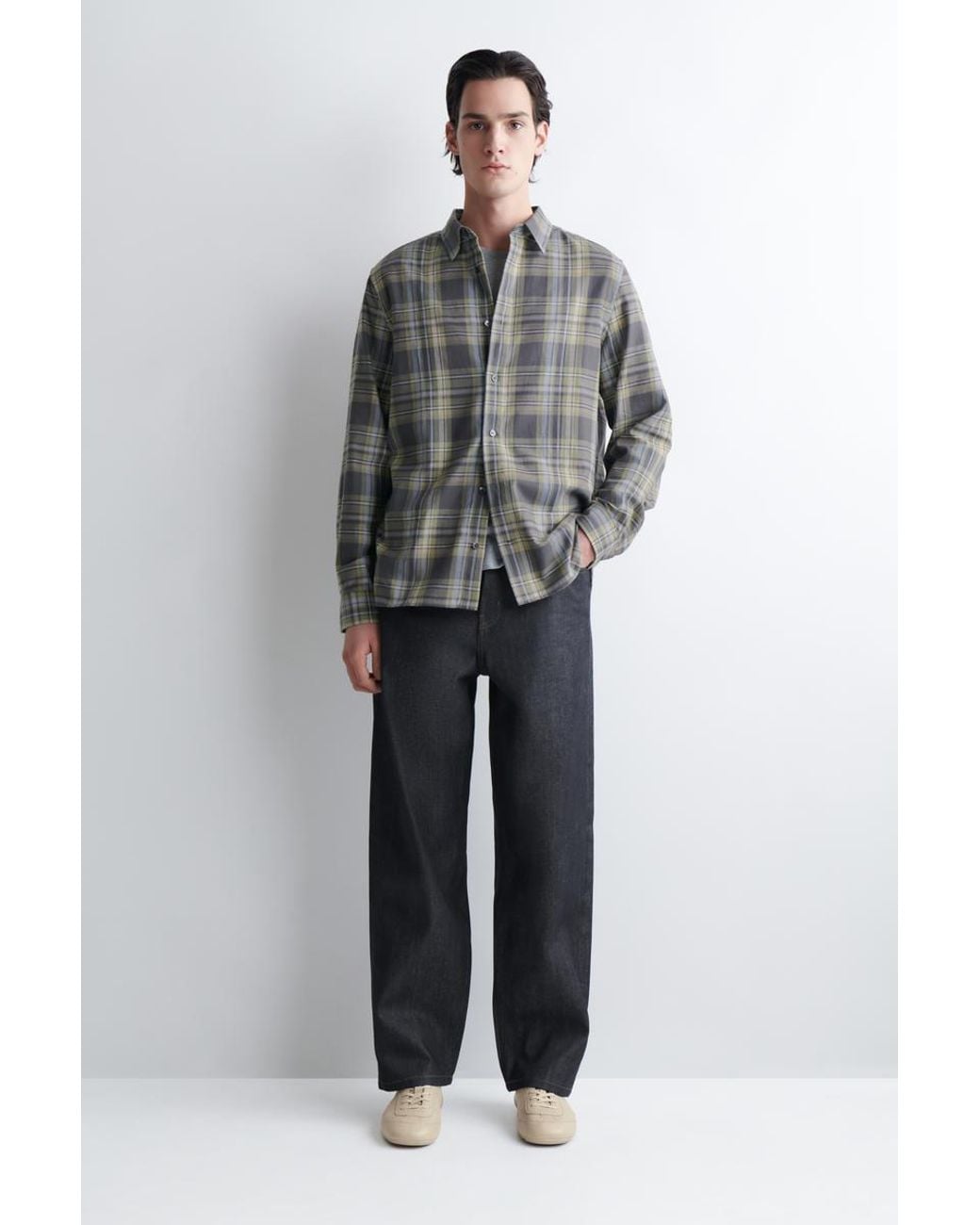 COS Gray Checked Cotton-Twill Shirt for men