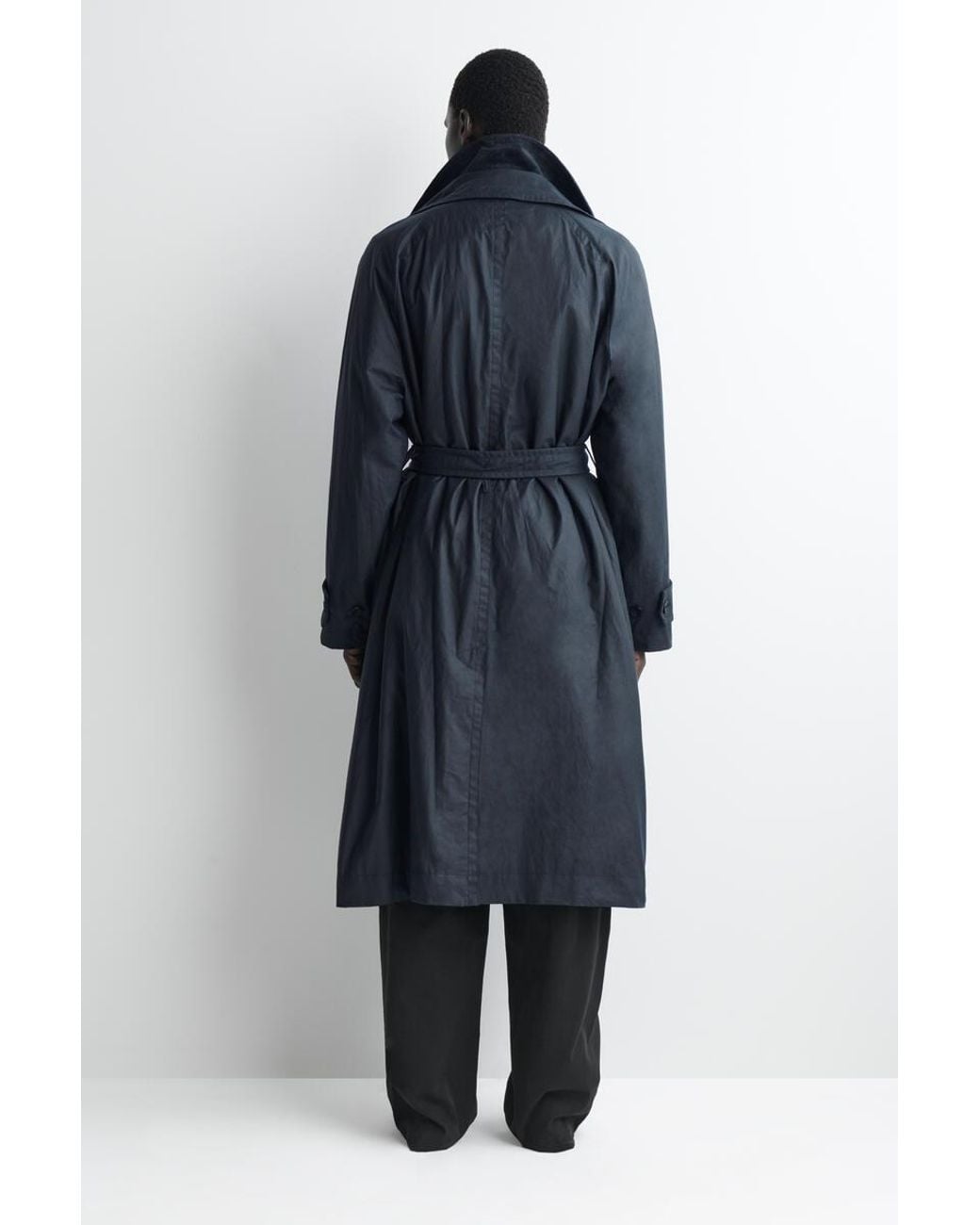 COS Blue Corduroy-Detail Waxed-Cotton Trench Coat for men