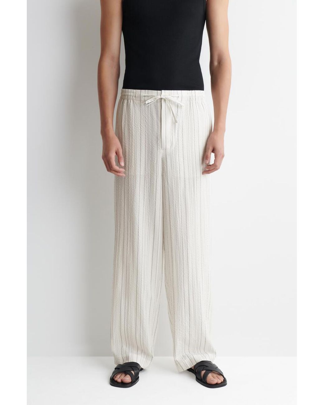 COS White Seersucker Relaxed-Fit Straight-Leg Trousers for men