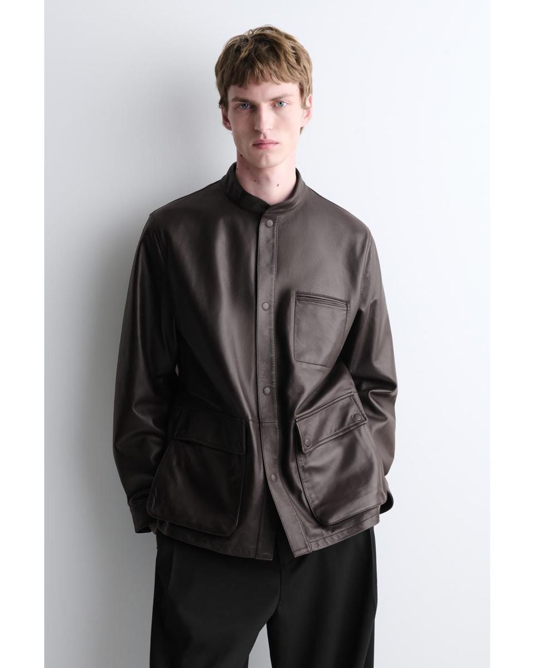 COS Black Burnished Nappa Leather Jacket for men