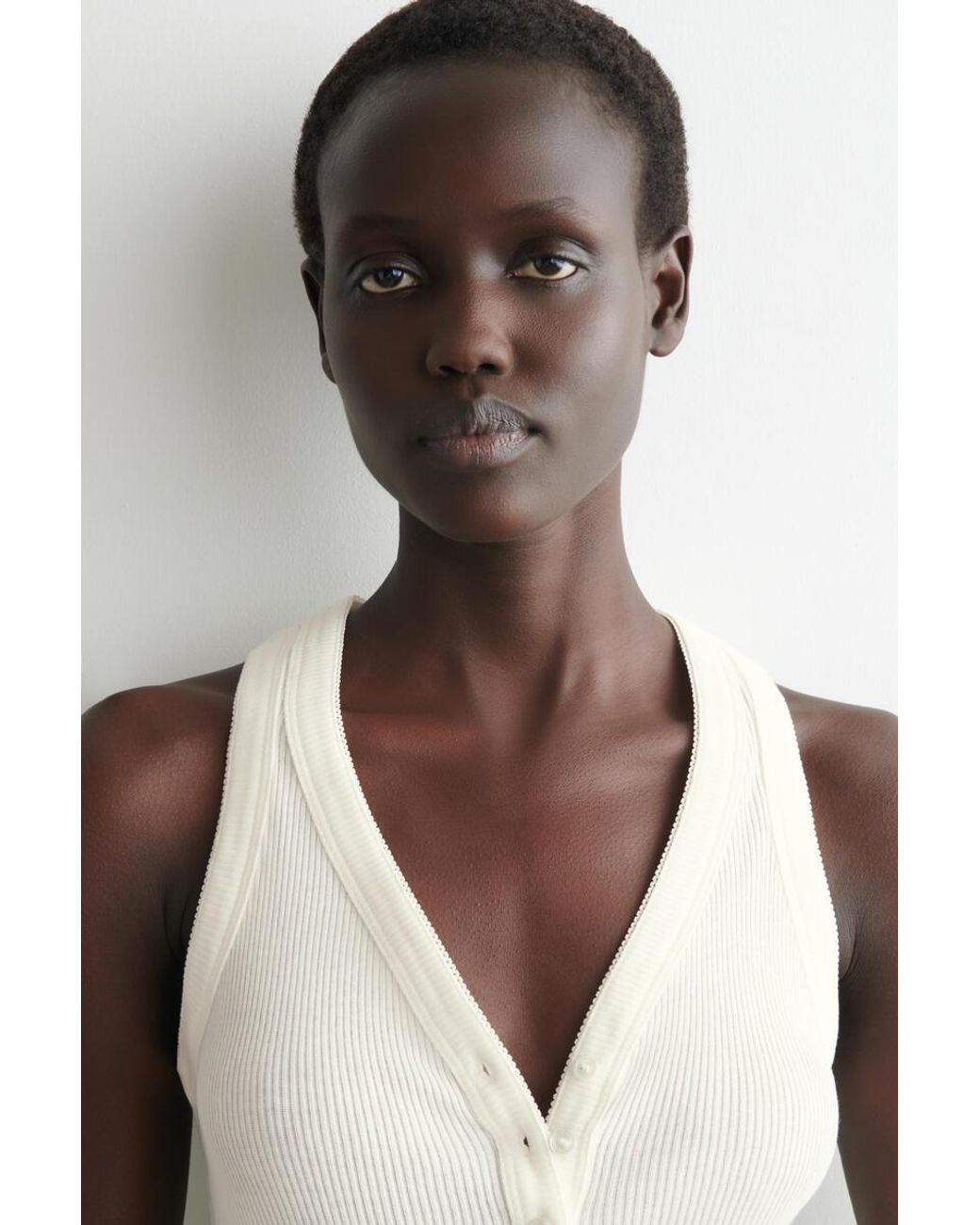 COS Natural Ribbed-Knit Henley Tank Top