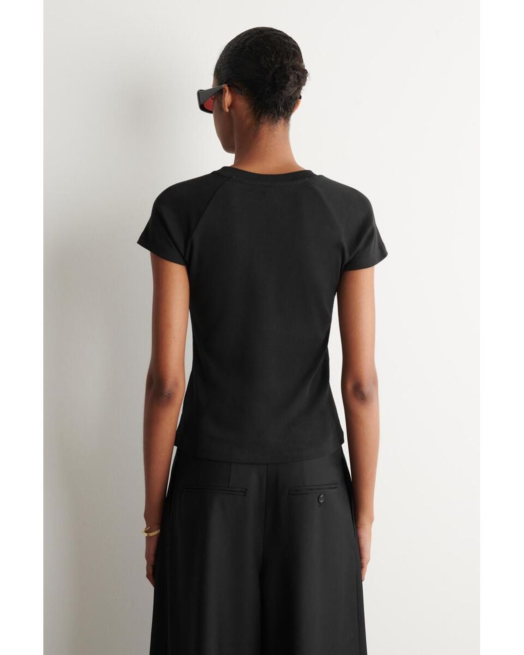 COS Black Slim Cotton Raglan T-Shirt