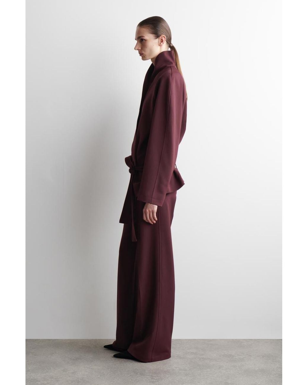COS Red Belted Wool-Blend Shawl-Collar Jacket