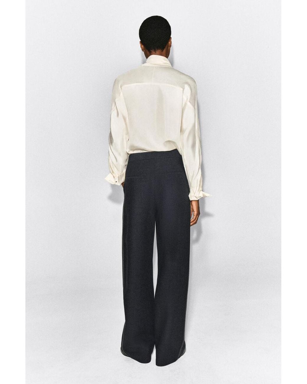 COS Blue Topstitched Barrel-Leg Pants