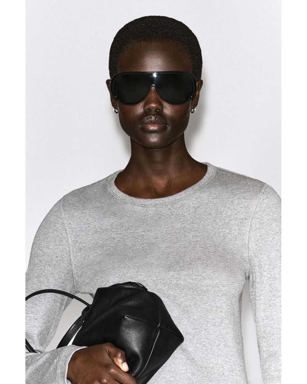 COS Gray Slim Ribbed Cotton Long-Sleeved Top