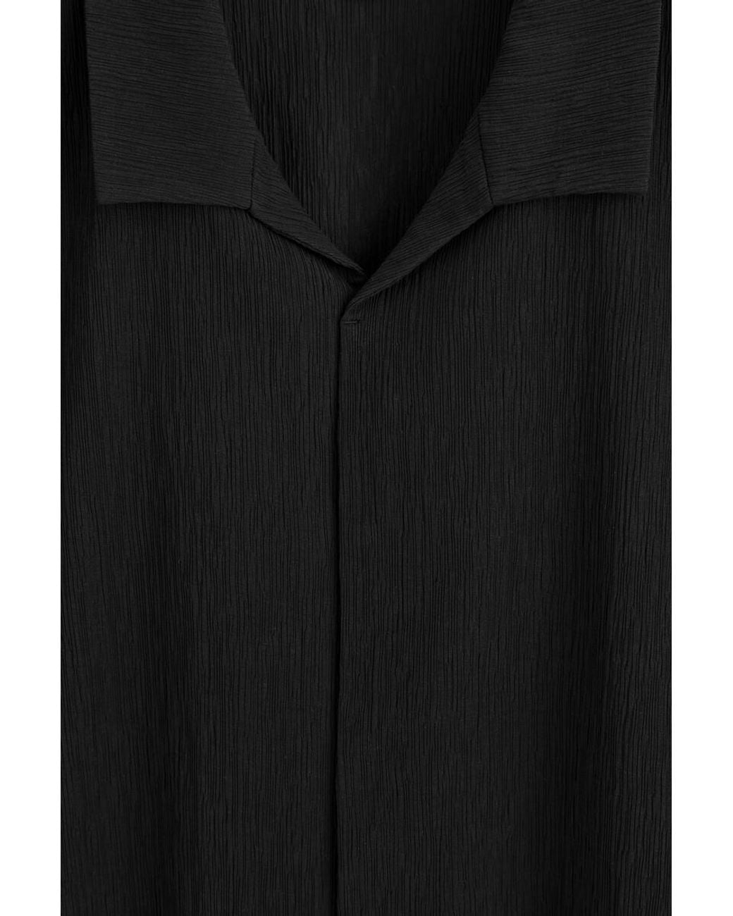 COS Black Crinkled-Cotton Shirt for men