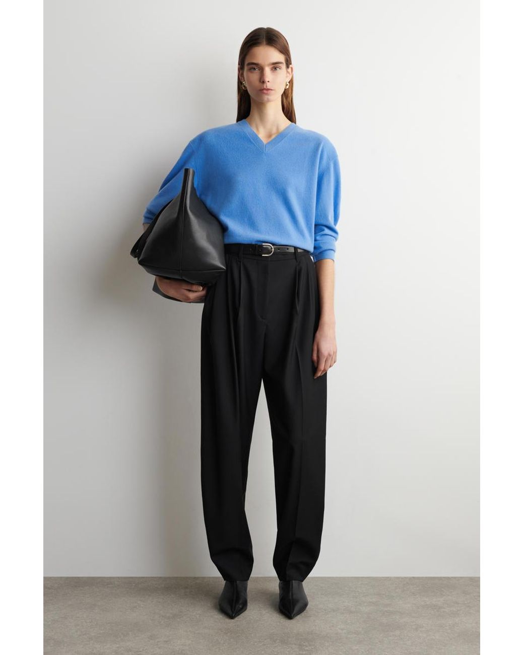 COS Blue Merino Wool V-Neck Sweater