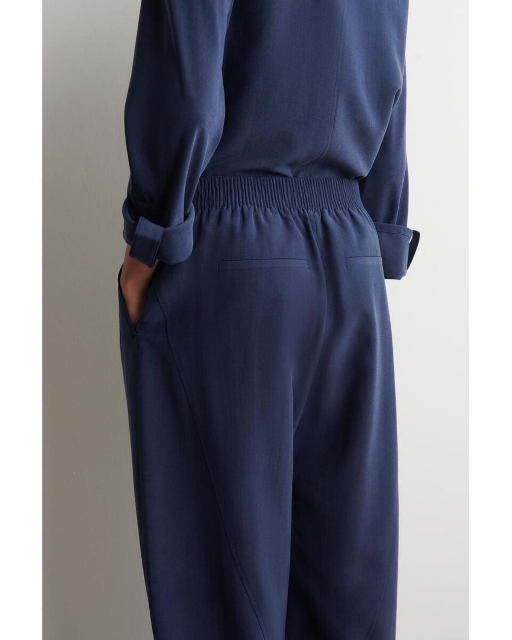 COS Blue Panelled Elasticated Barrel-Leg Trousers
