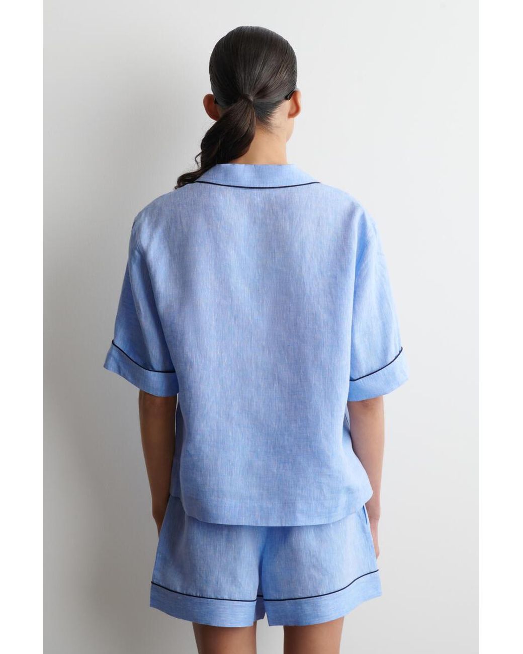 COS Blue Contrast-Piped Linen Resort Shirt