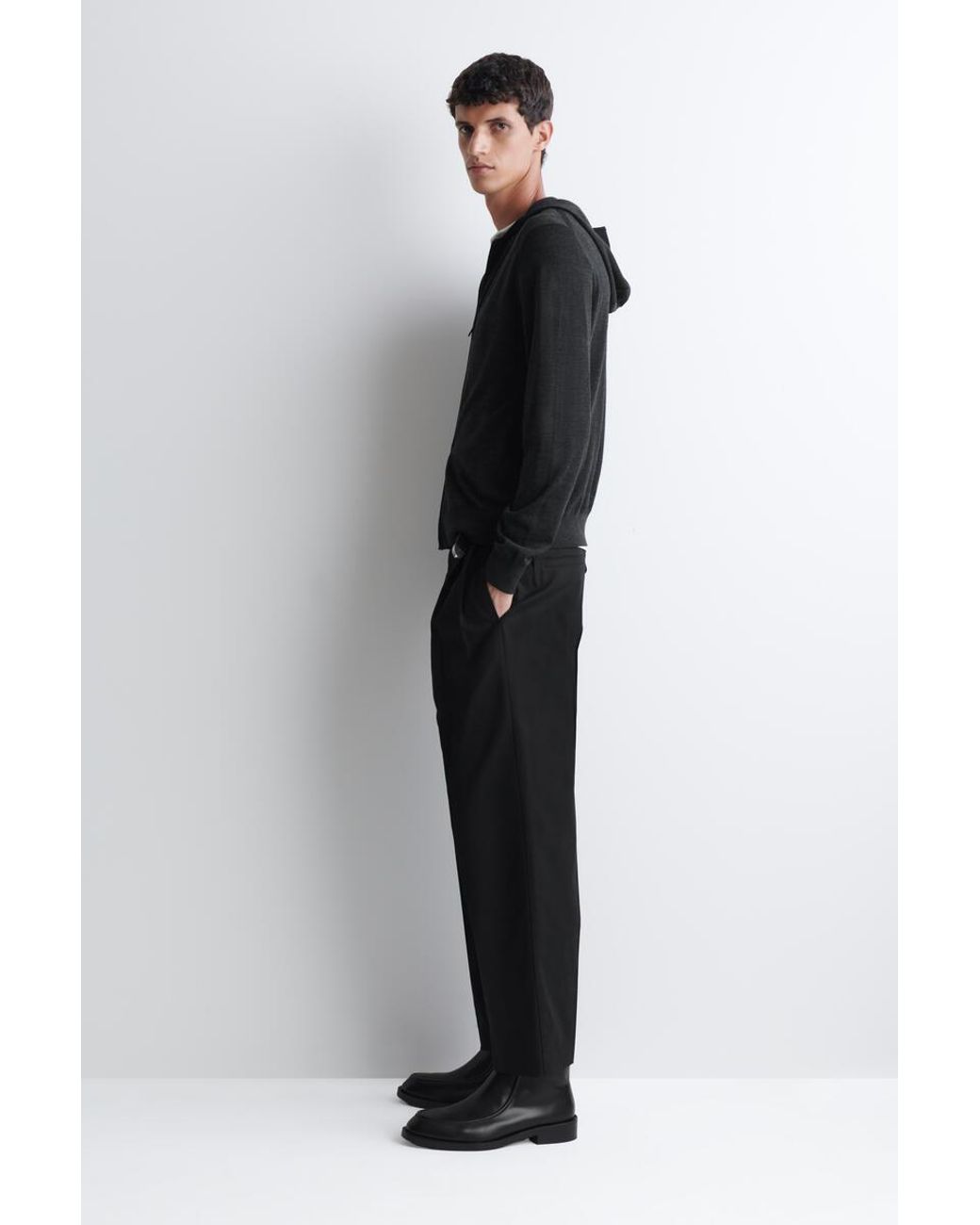 COS Blue Merino Wool Zip-Up Hoodie for men