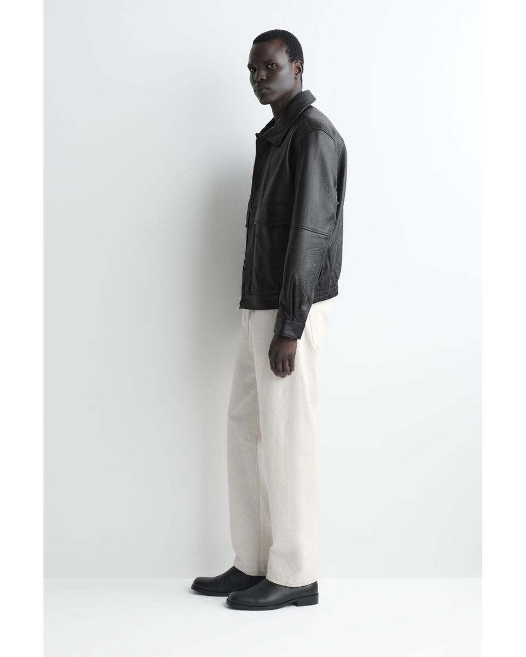 COS Black Leather Flight Jacket for men