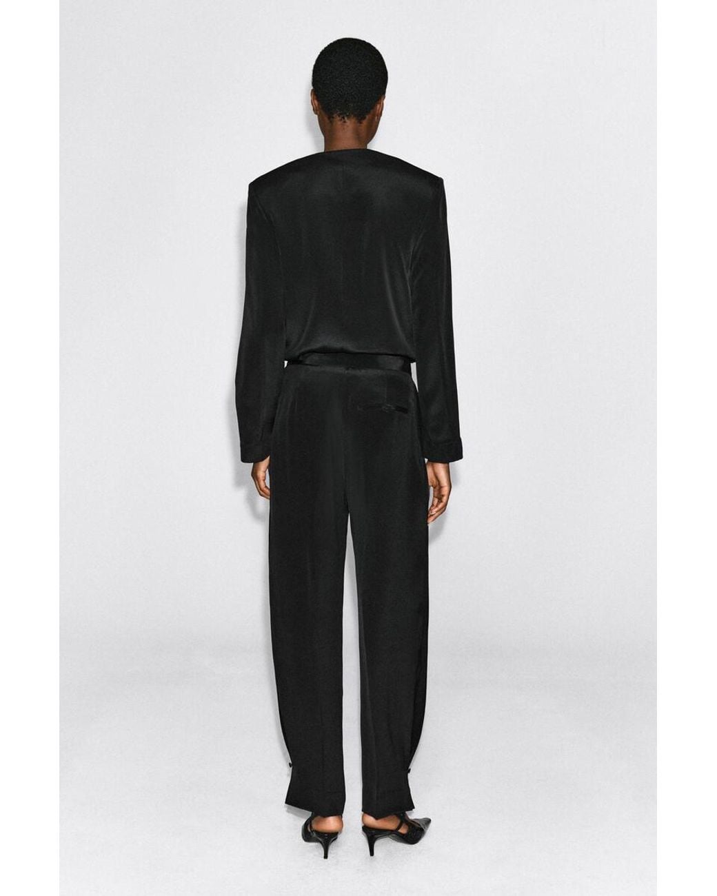 COS Black Pleated Silk-Crepe Barrel-Leg Trousers