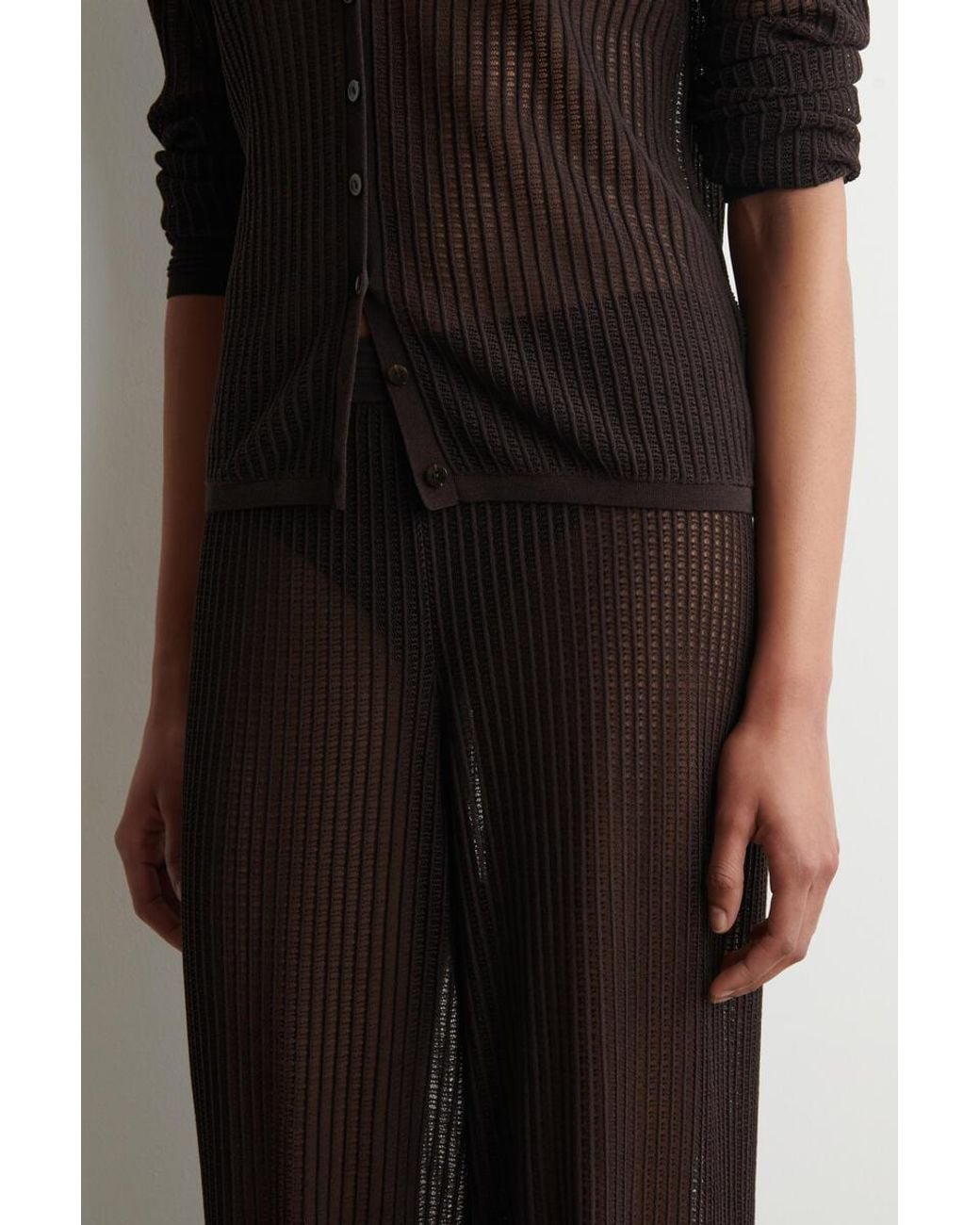 COS Brown Ribbed Open-Knit Pants
