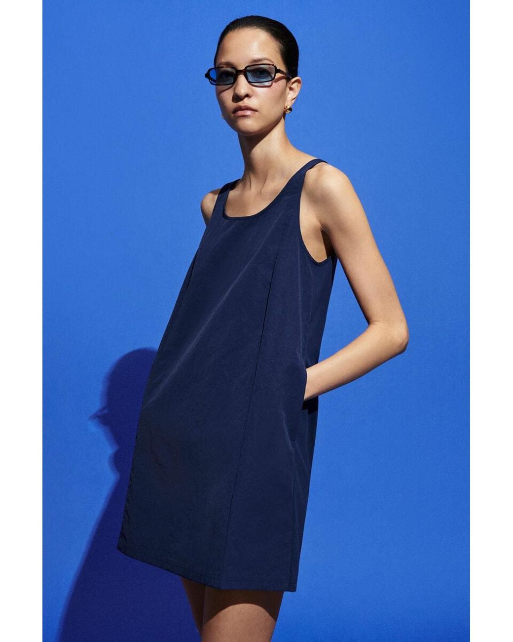 COS Blue Jersey-Panelled Nylon Mini Dress