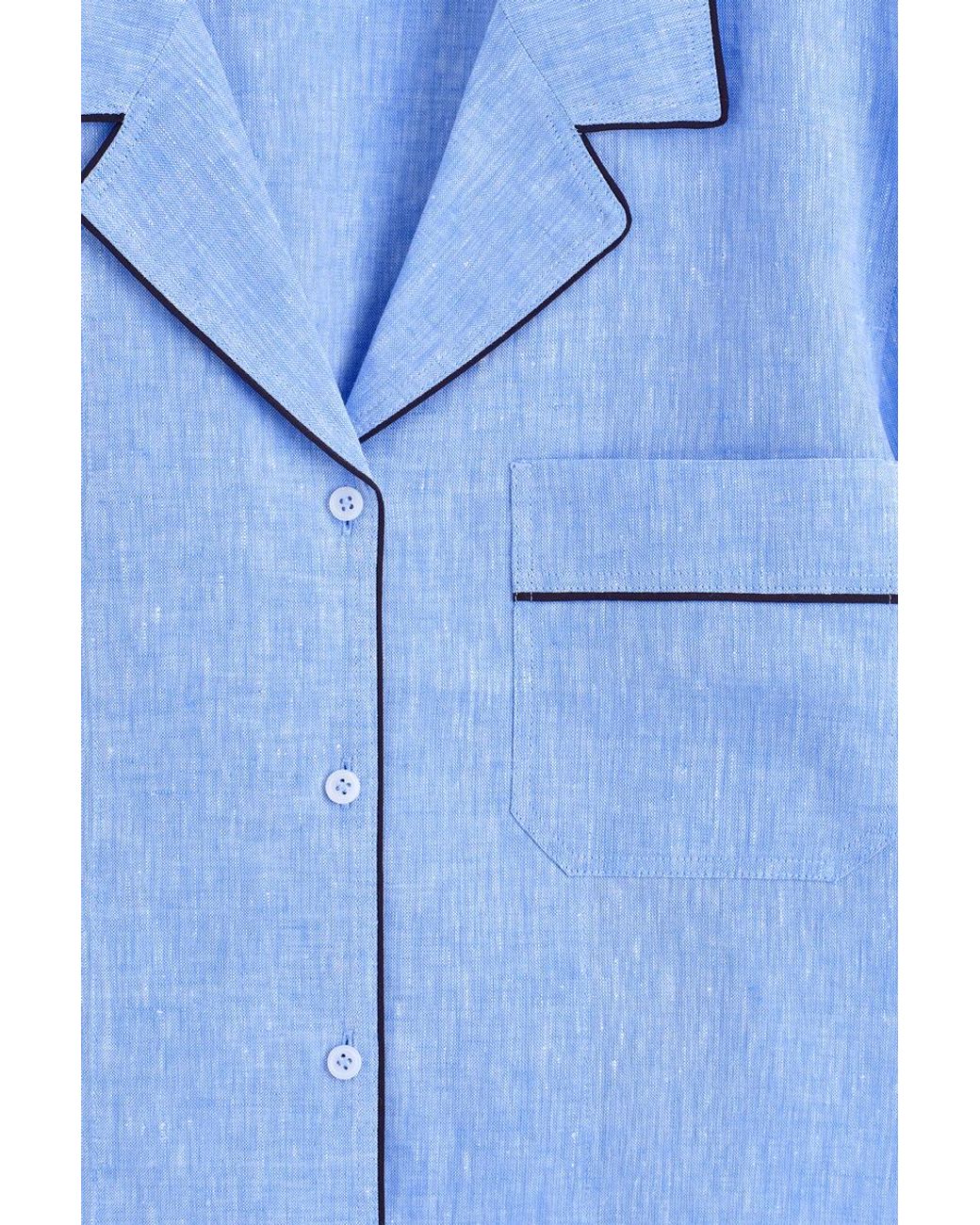 COS Blue Contrast-Piped Linen Resort Shirt