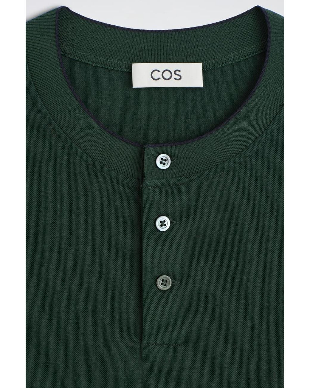 COS Green Contrast-Tipped Cotton-Piqué Henley Top for men