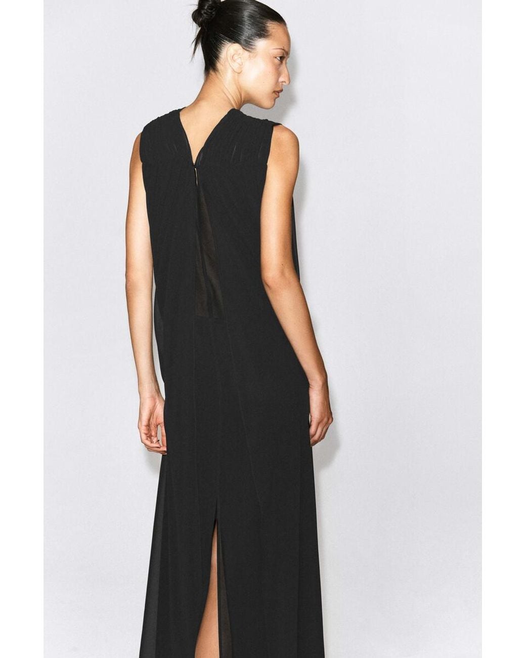 COS Black Draped Gathered Chiffon Maxi Dress