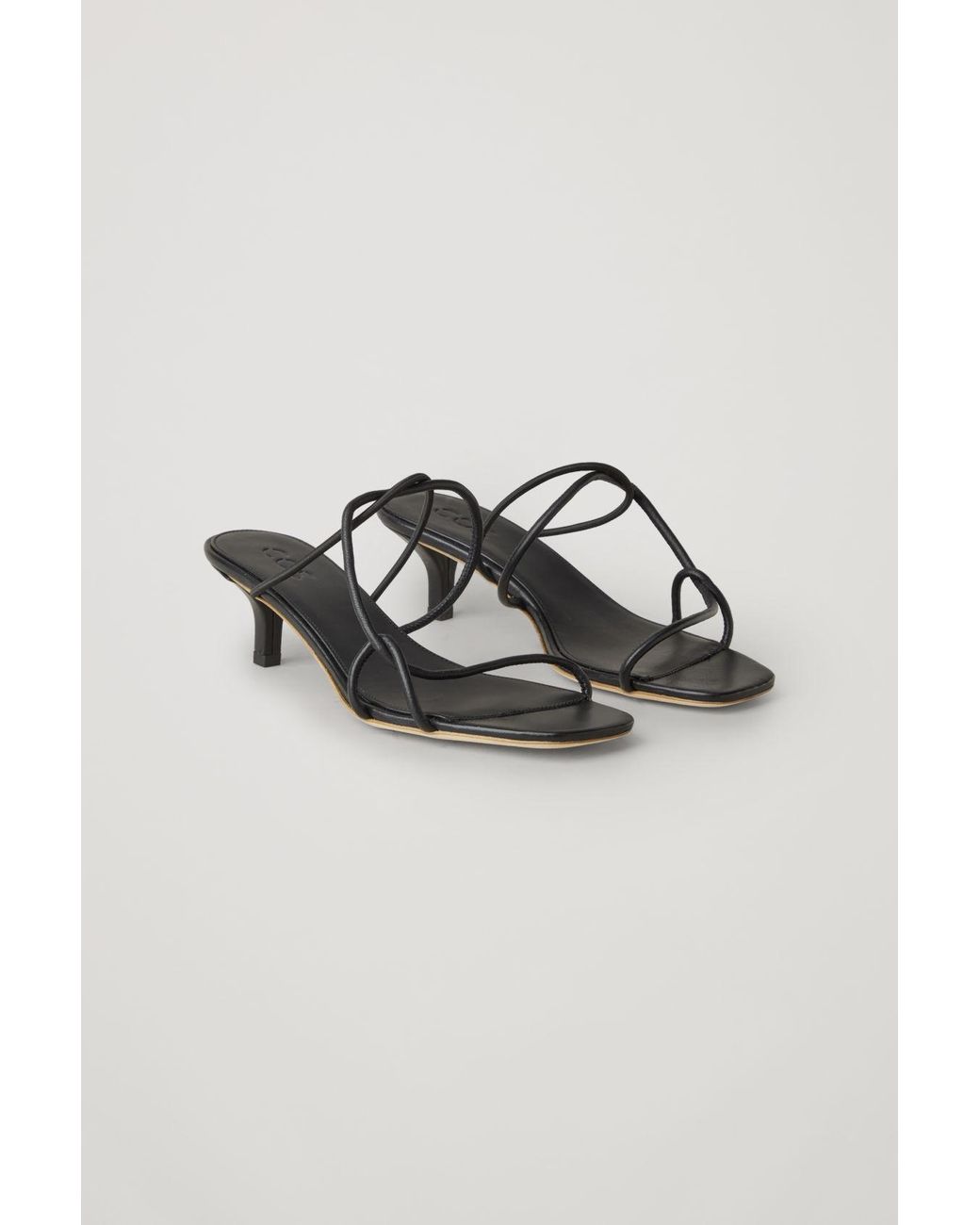 COS Strappy Leather Kitten-heel Sandals in Black | Lyst