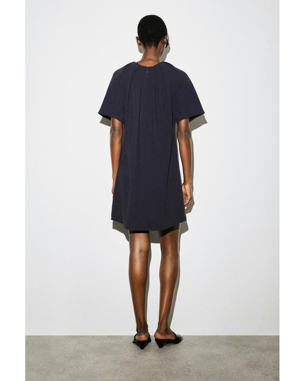 COS Blue Gathered Short-Sleeved Mini Dress