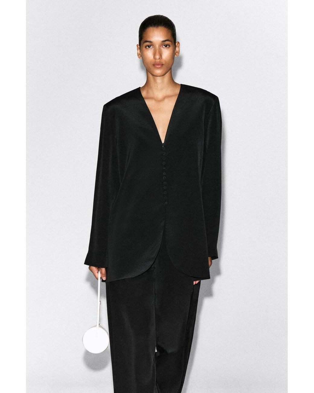 COS Black Button-Detail Silk-Crepe Blazer