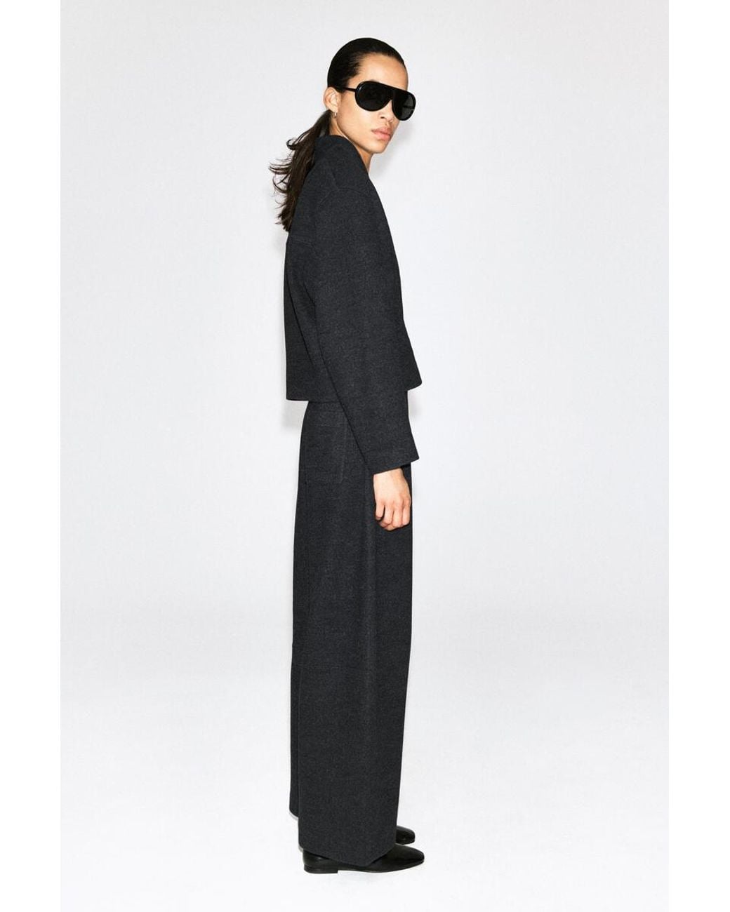 COS Gray Boiled Wool-Blend Barrel-Leg Pants