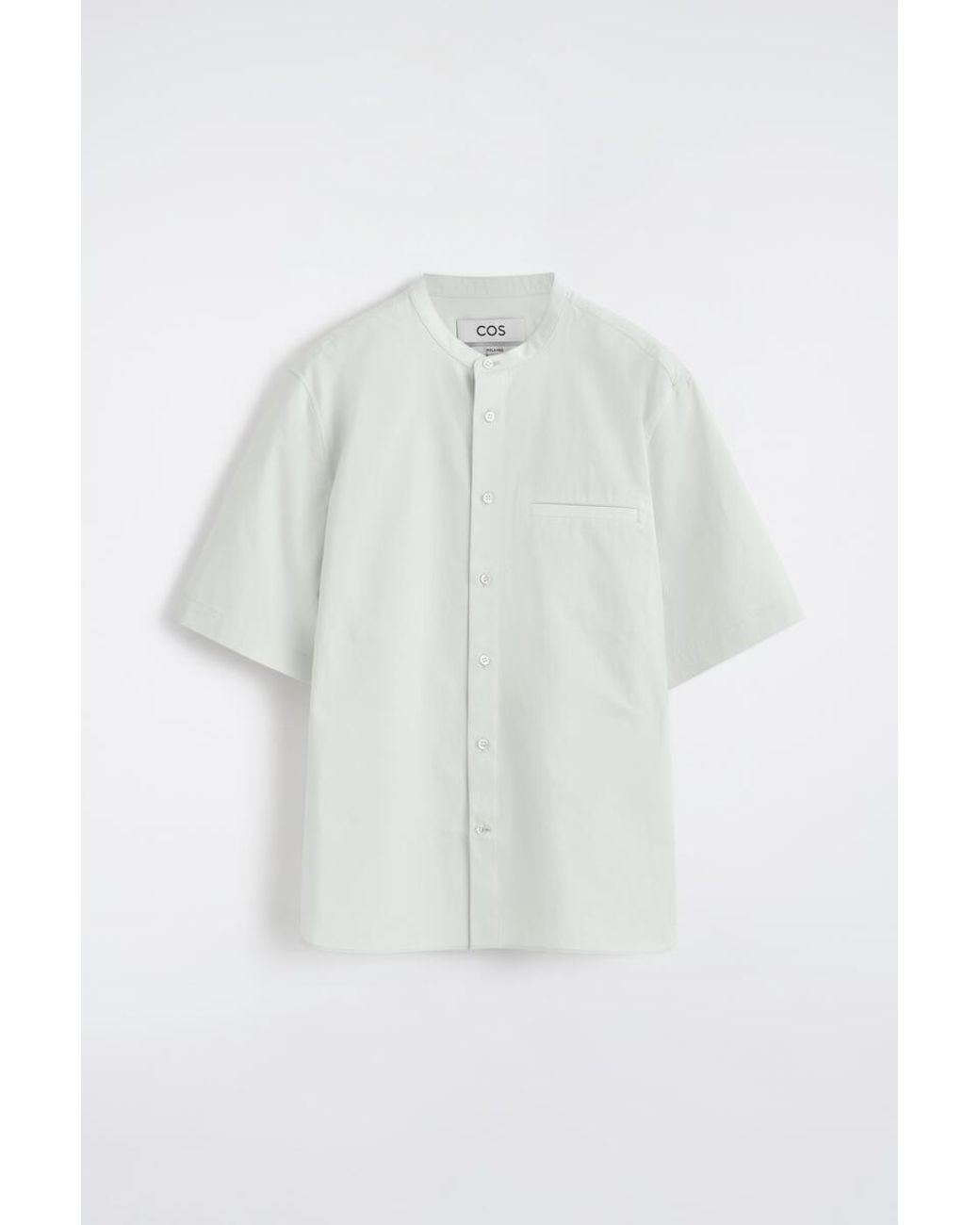 COS White Cotton-Poplin Grandad-Collar Shirt for men
