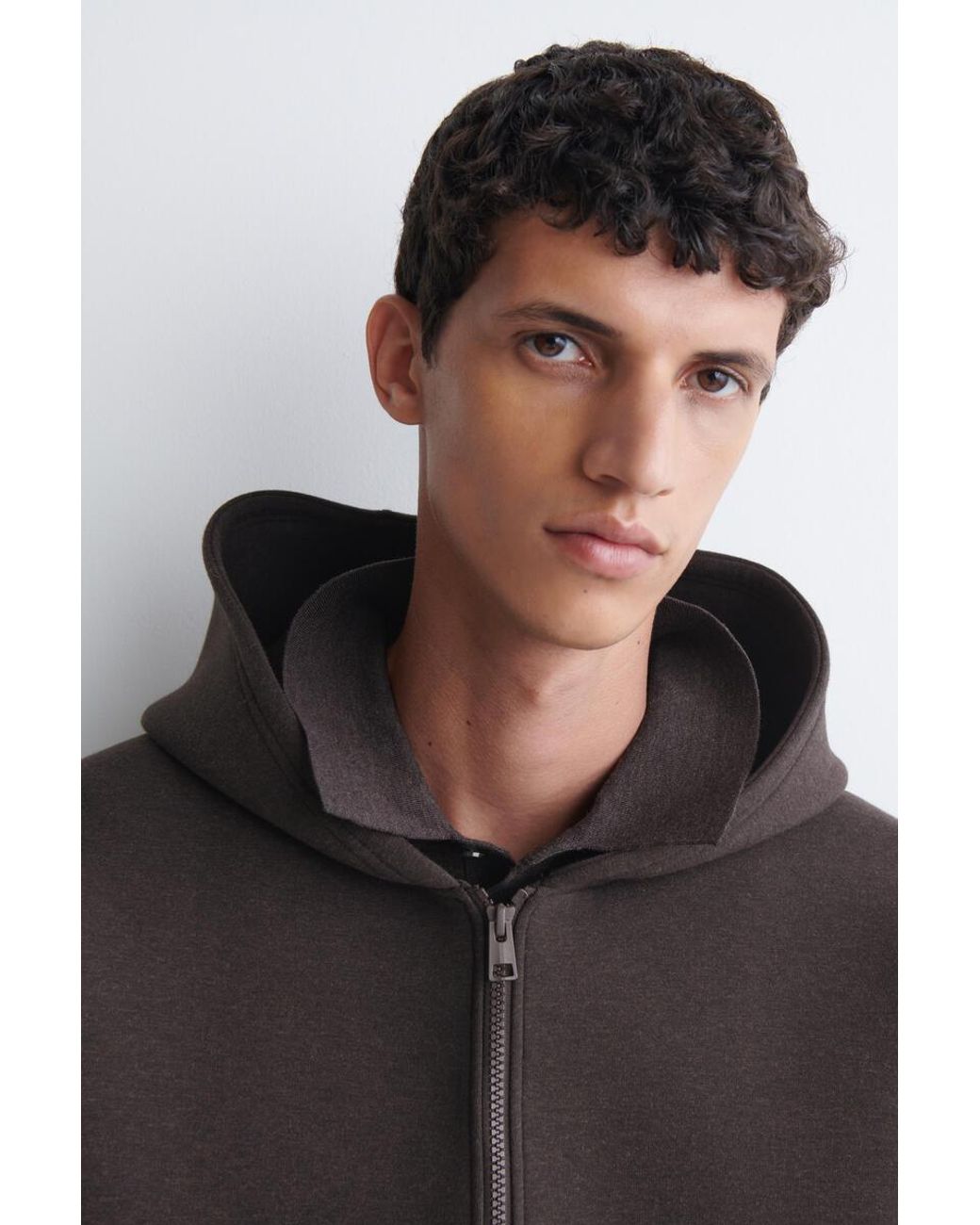 COS Brown Oversized Scuba-Jersey Zip-Up Hoodie for men