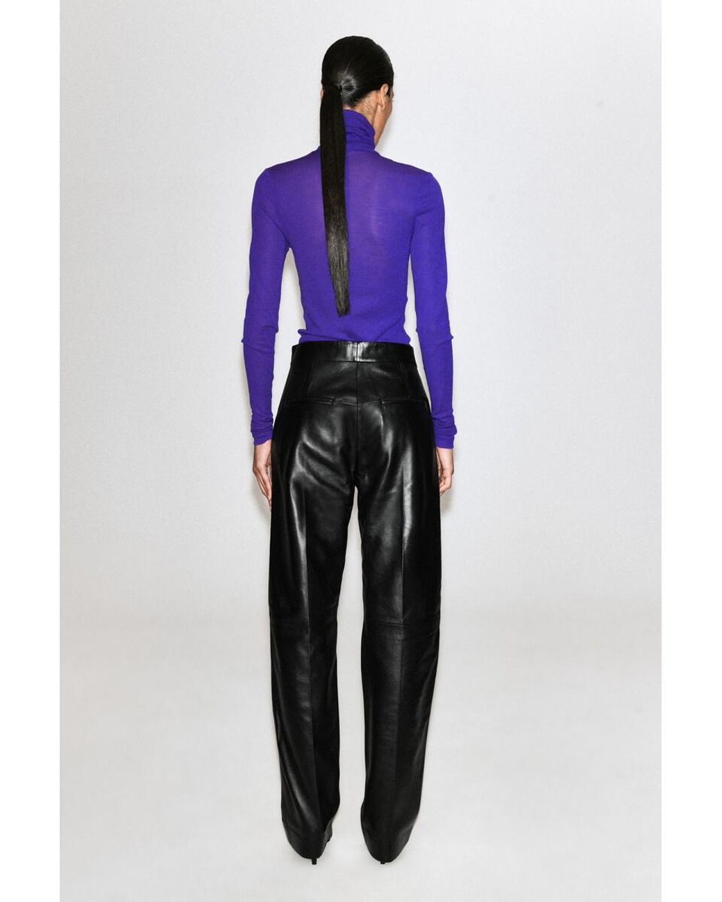 COS Black Leather Straight-Leg Pants