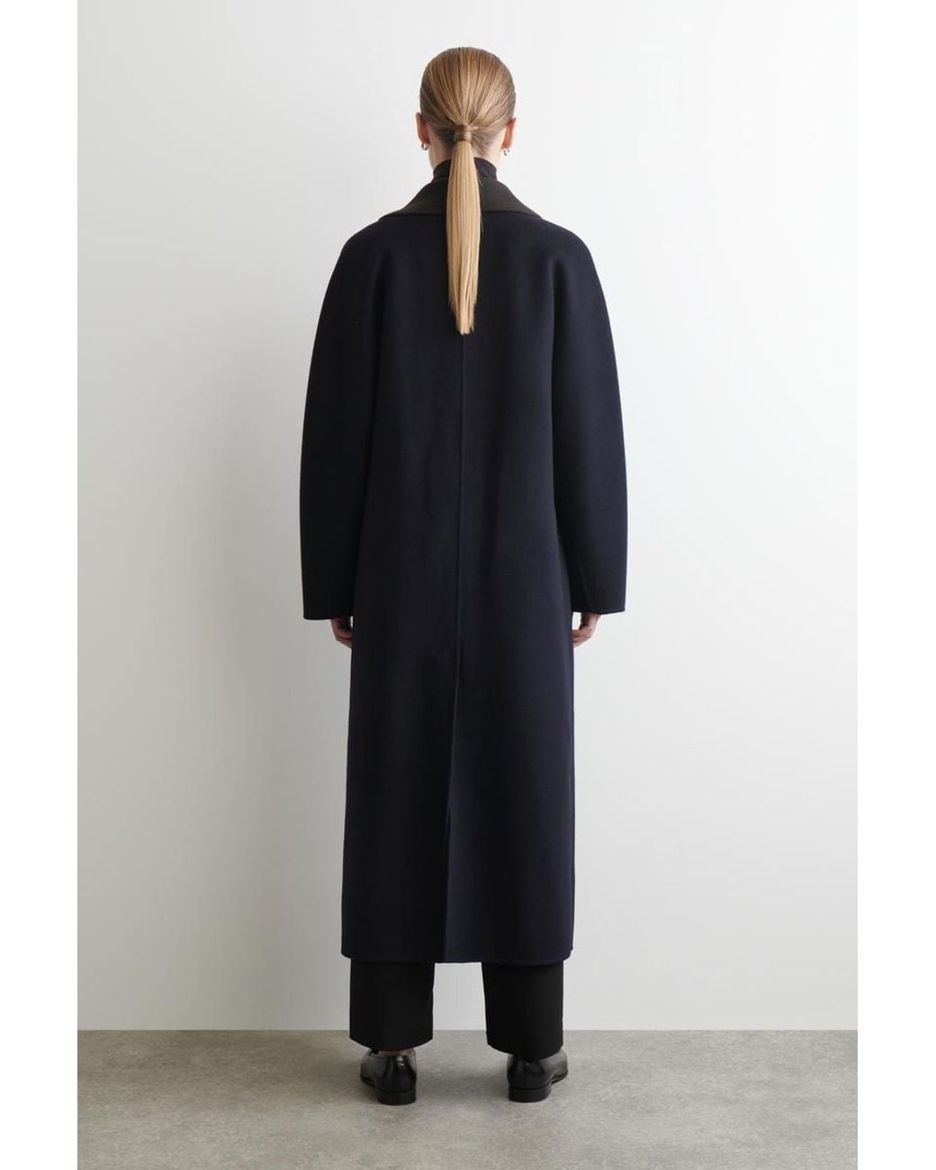COS Blue Double-Faced Wool Shawl-Collar Coat