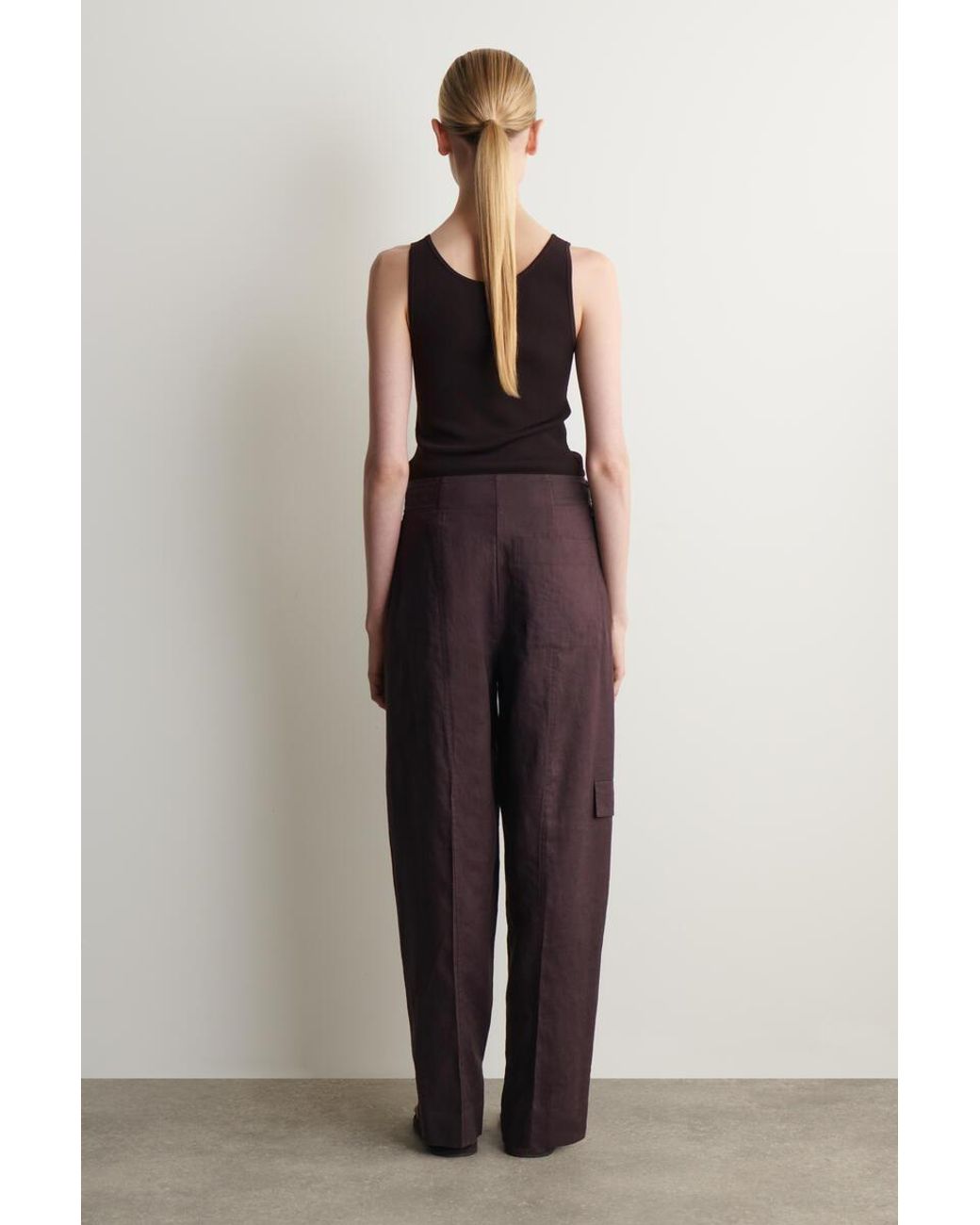 COS Red Belted Linen Barrel-Leg Pants