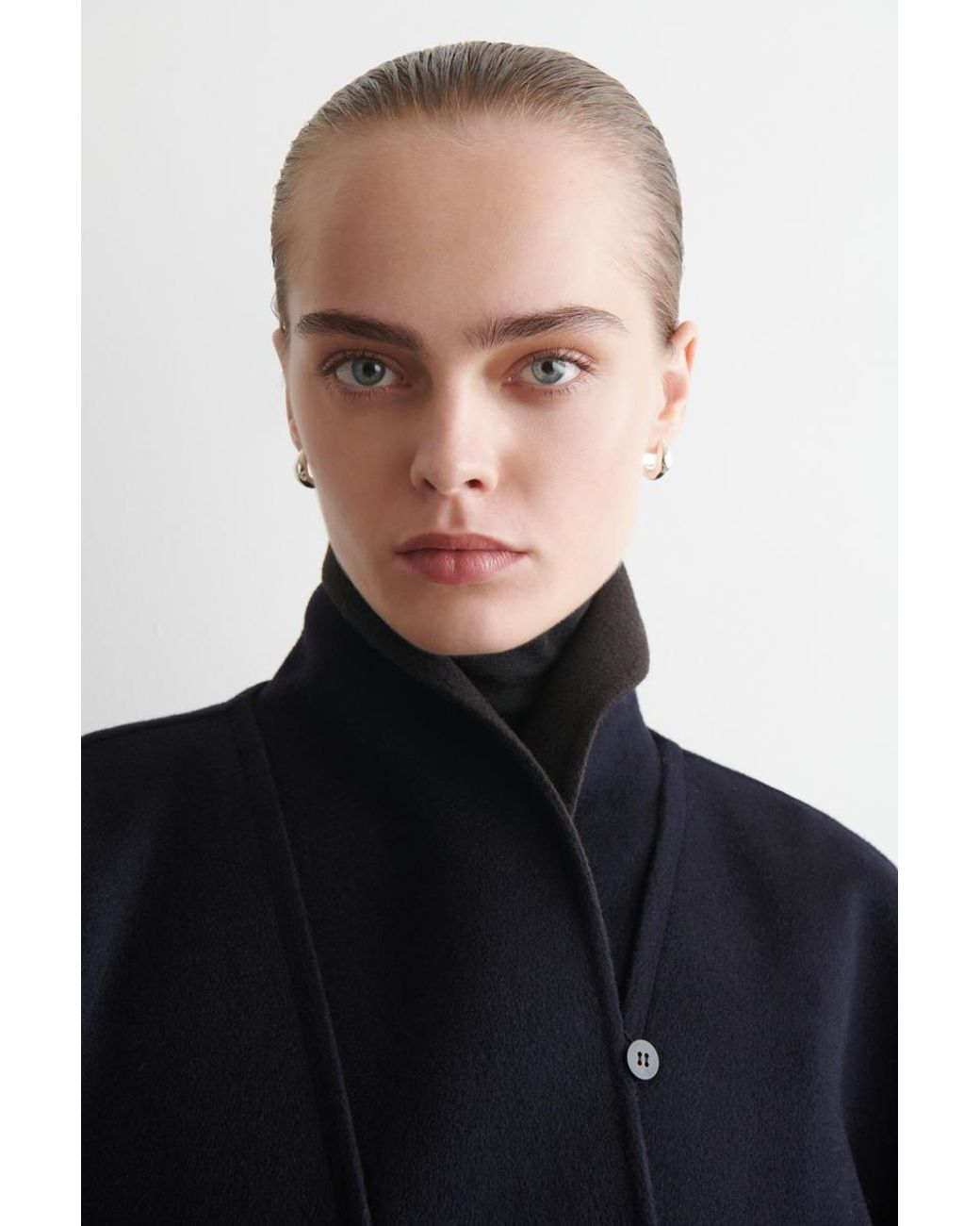 COS Blue Double-Faced Wool Shawl-Collar Coat