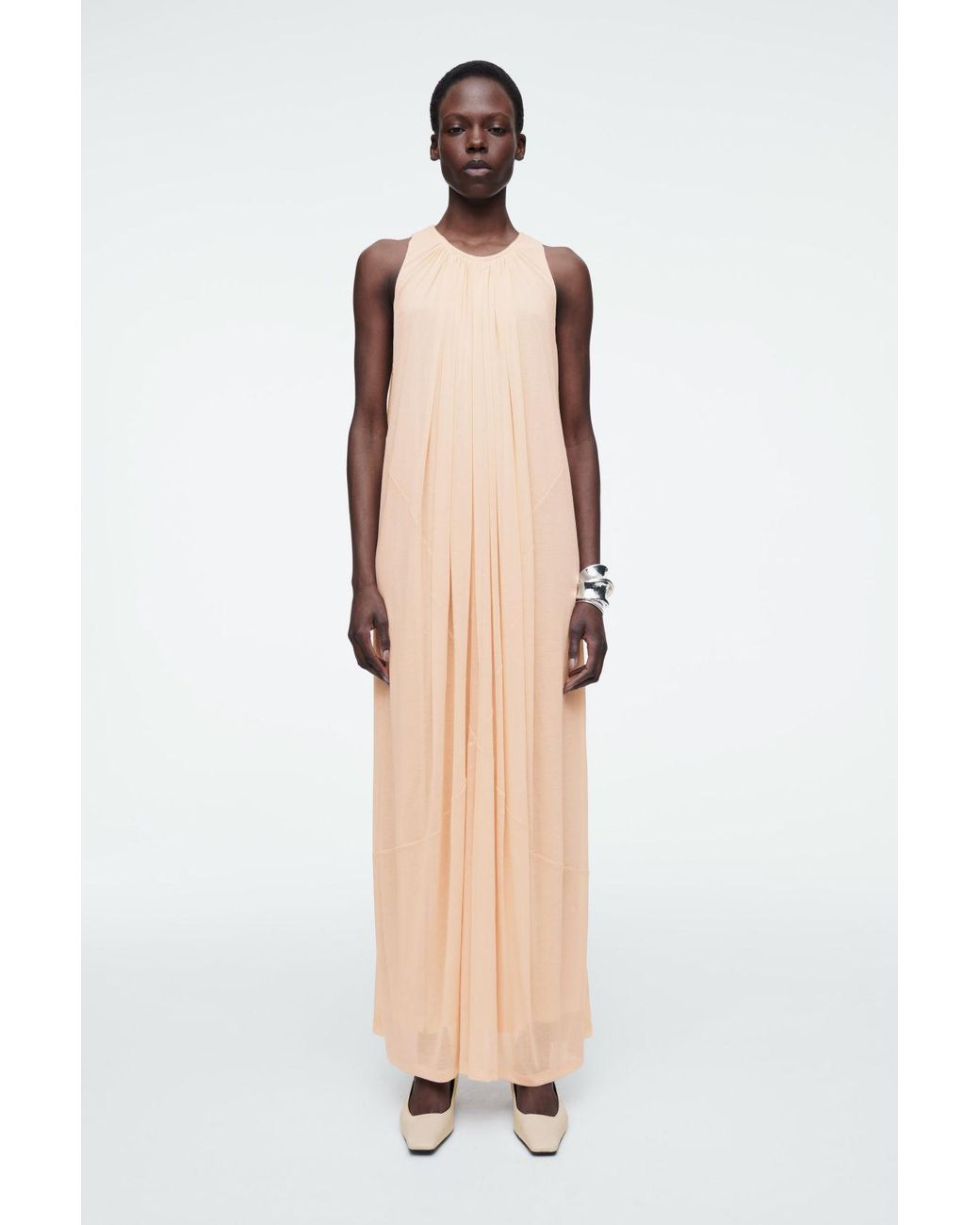 cos halter neck maxi dress Gathered Halterneck in Orange Orange dress