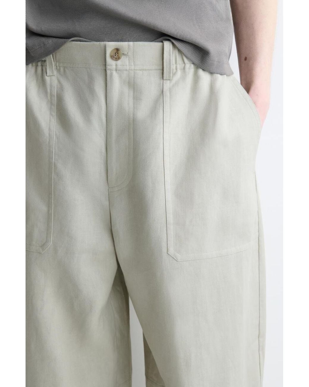 COS White Linen Relaxed-Fit Barrel-Leg Pants for men