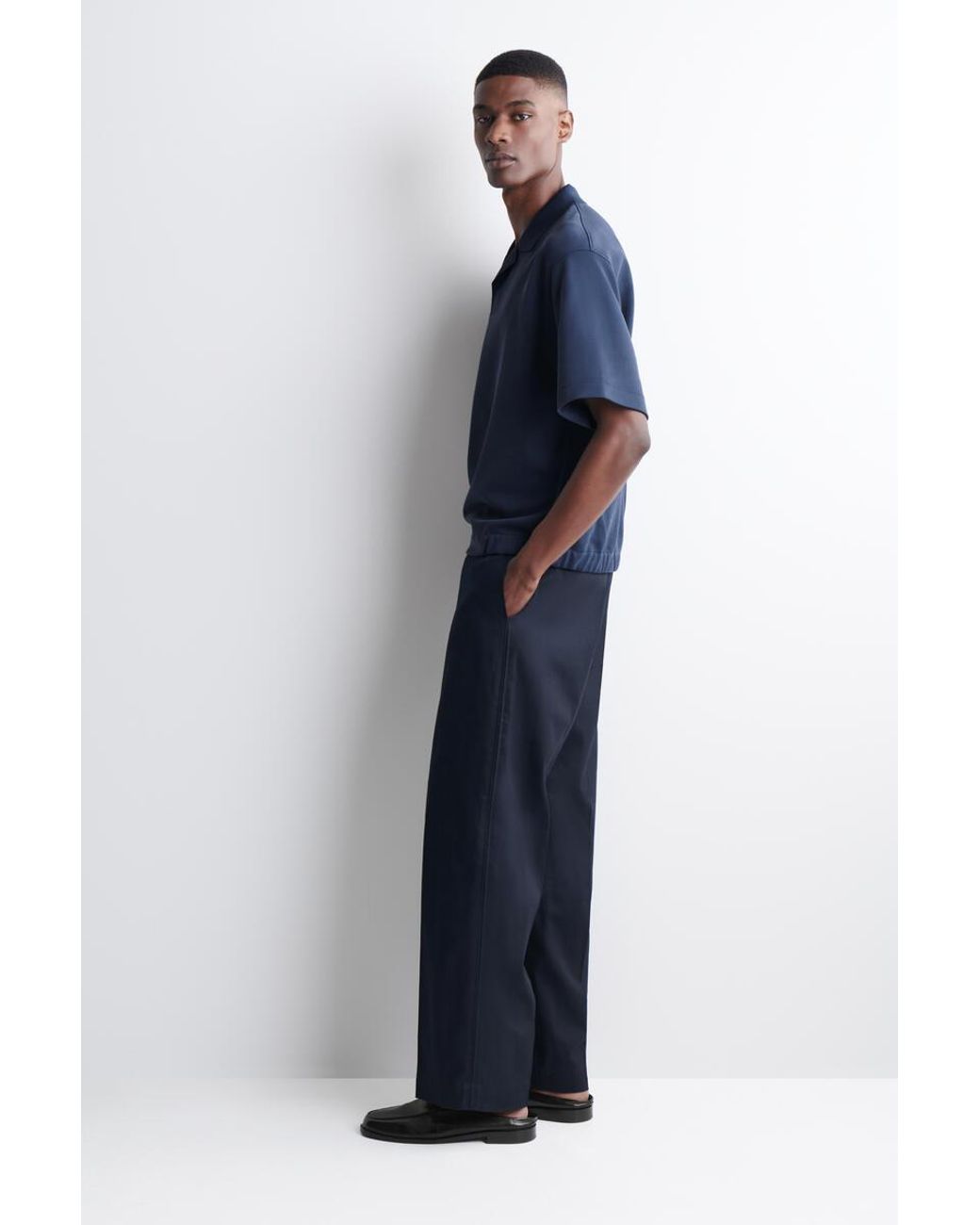 COS Blue Jersey-Bonded Cotton-Twill Polo Shirt for men