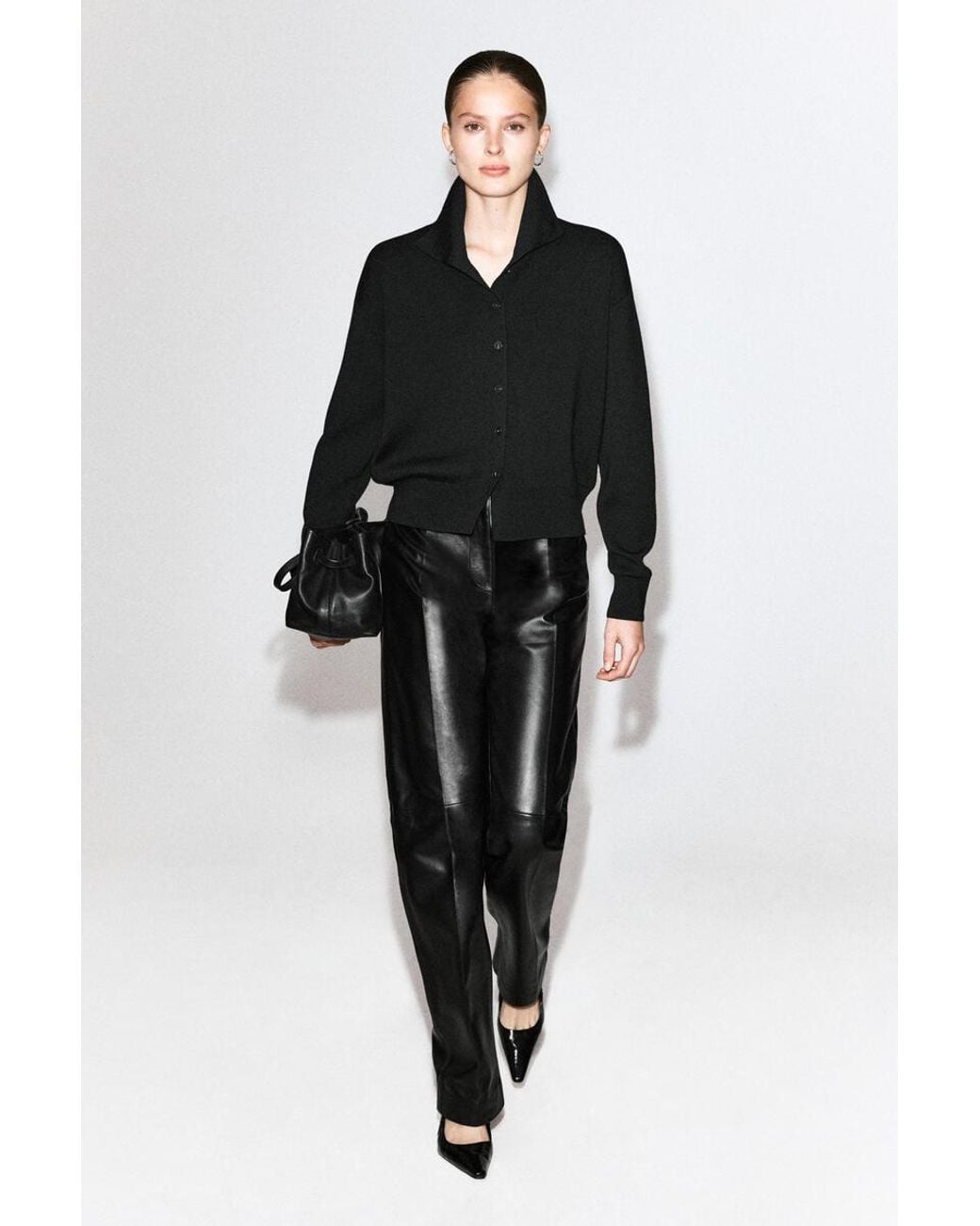 COS Black Merino Wool Funnel-Neck Cardigan