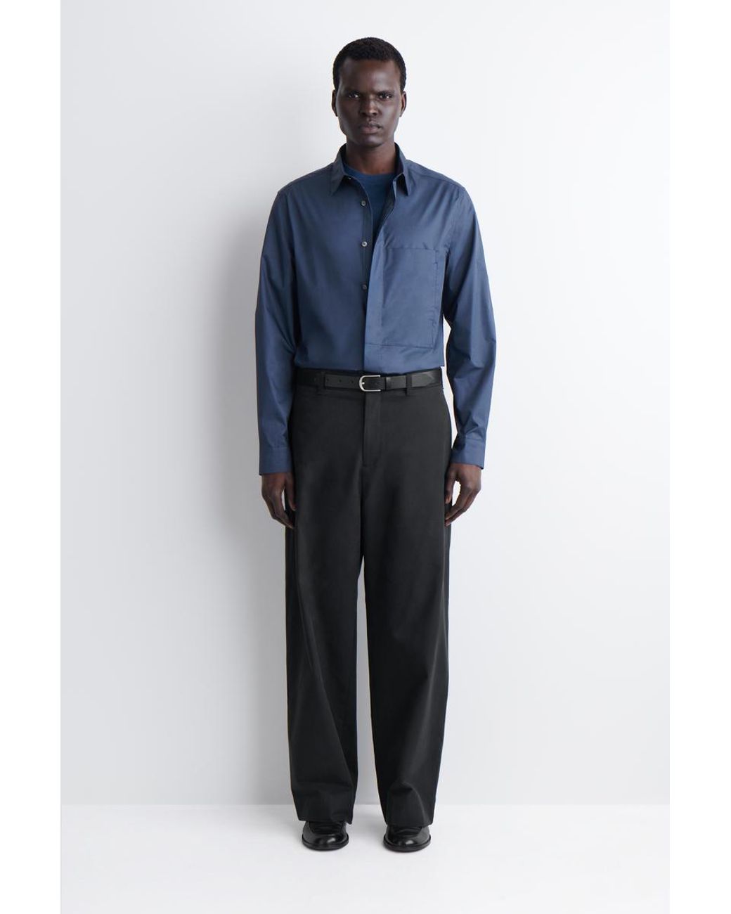 COS Blue Slim Pocket-Detail Cotton-Poplin Shirt for men