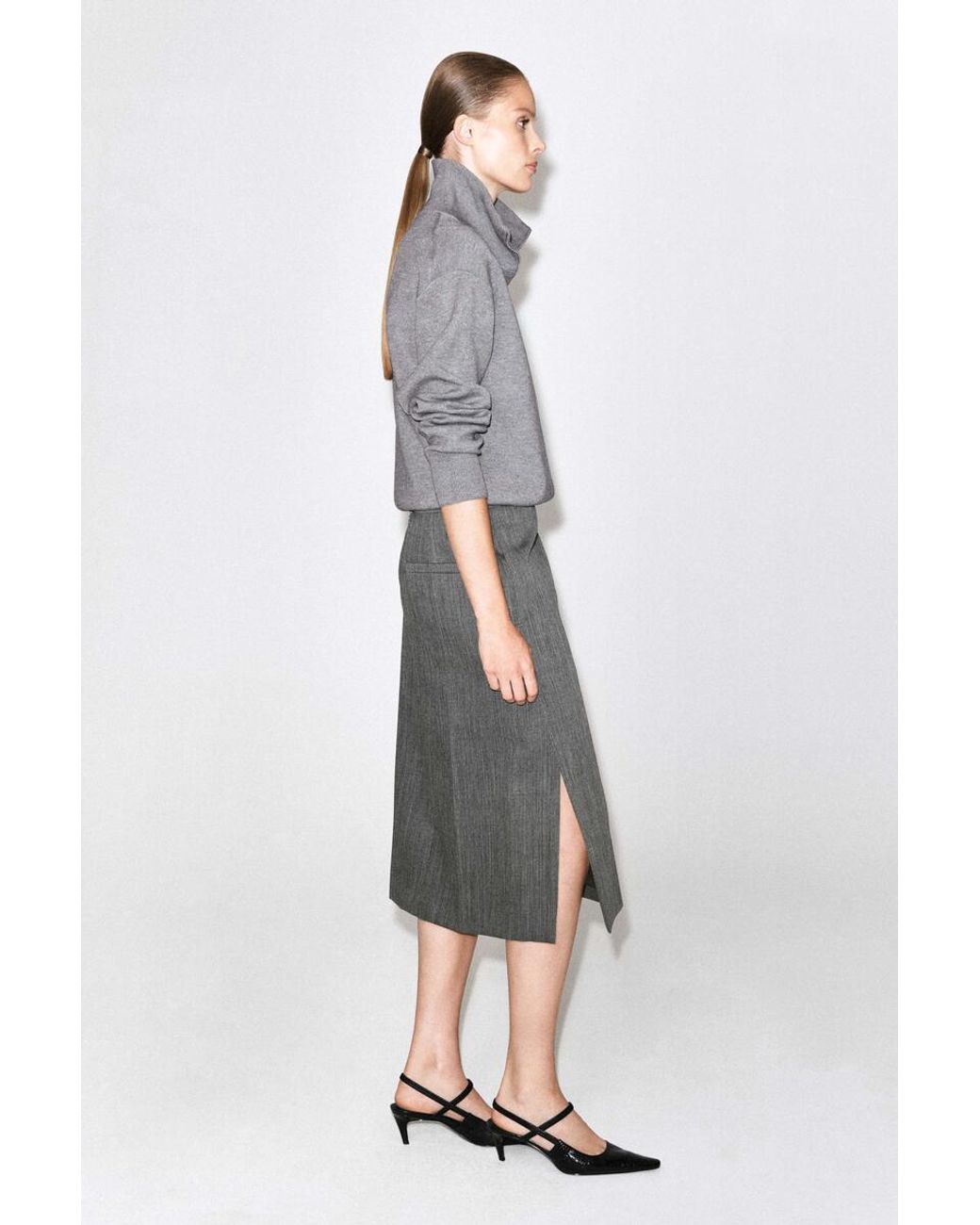 COS Gray Tailored Wool Midi Skirt