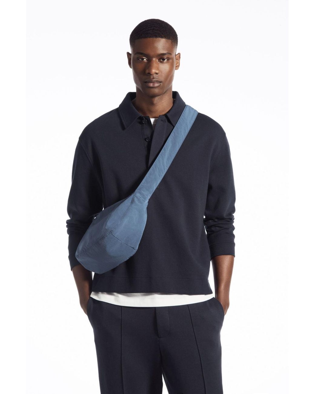 【COS】 Nylon Crossbody Saddle Bag Blue CROSSBODY SADDLE BAG - NYLON - BLUE | COS